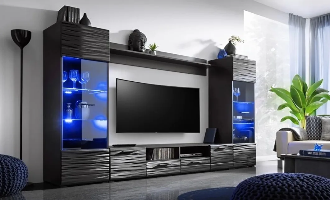 Set living alb cu colțar extensibil și perne decorative